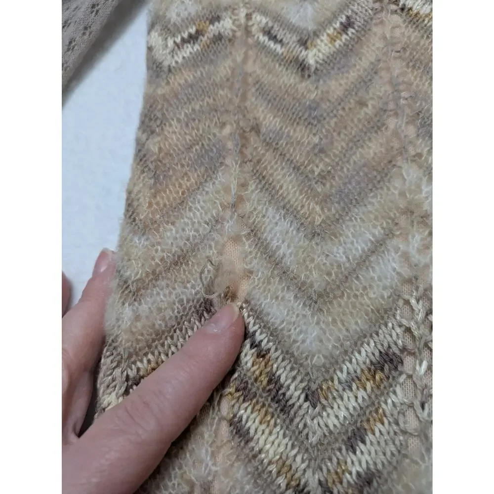 FREE PEOPLE Beige Soft Sweater Dress Short Knit Long Bell Sleeves Academia Sheer